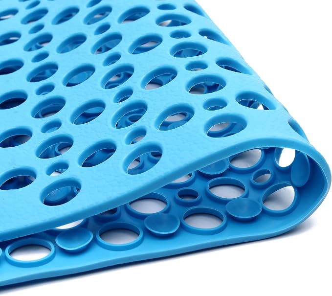 Nonslip Bath Tub Shower Mat with Suction Cups, Extra Soft TPE Bath Mat for Kids, Bathtub Bathroom Mats, Machine Washable, Smooth/Non-Textured Tubs Only, 35L x 16W Inch(Lake Blue)