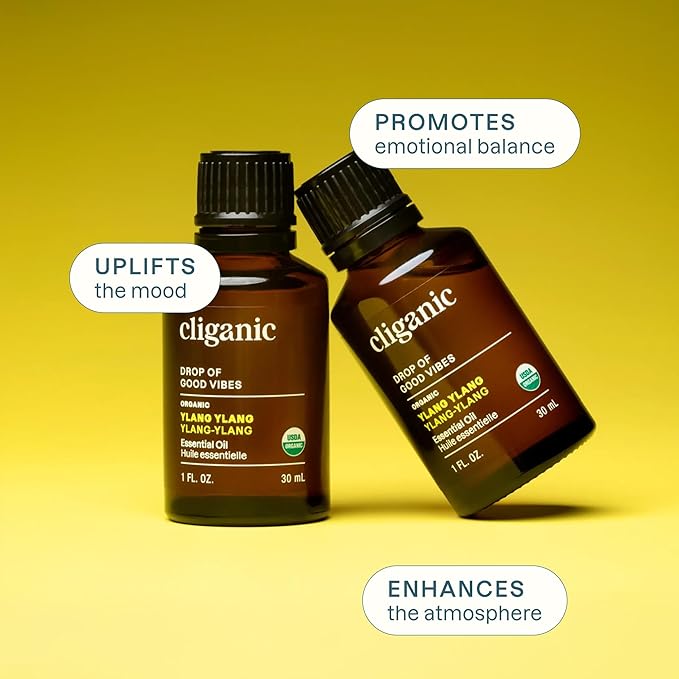 Cliganic Organic Ylang Ylang Essential Oil, 100% Pure Natural for Aromatherapy | Non-GMO Verified