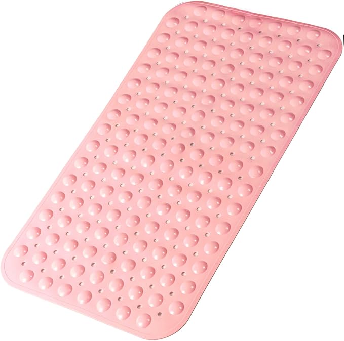 Bathtub and Shower Mats, 28 x 15 Inch Non-Slip Bath Mat, Machine Washable Bath Tub Mat with Suction Cups & Drain Holes for Bathroom, Beige