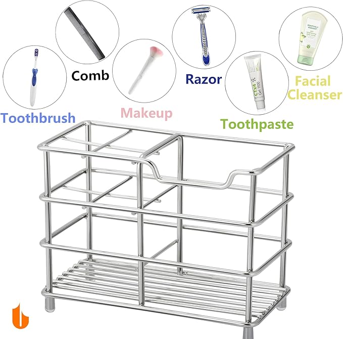Urbanstrive 304 Stainless Steel Bathroom Toothbrush Holder Toothpaste Holder Stand Bathroom Accessories Organizer, Silver