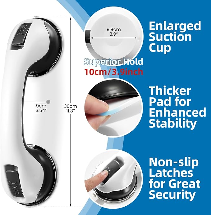 Grab Bars for Bathtubs and Showers, Zynuhmo 2 Pack 12 Inch Strong Suction Safety Bathroom Grab Bars for Shower Chair, Handicap Injury Elderly Senior Pregnant Assist Support Shower Handle(White/Black)