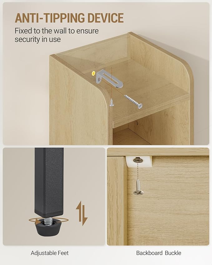 Hzuaneri Bathroom Storage Cabinet, Small Corner Floor Cabinet with Door and Shelves, Narrow Toilet Paper Holder, Bathroom Organizer with Adjustable Shelf, for Small Spaces, Yellow BC08202B