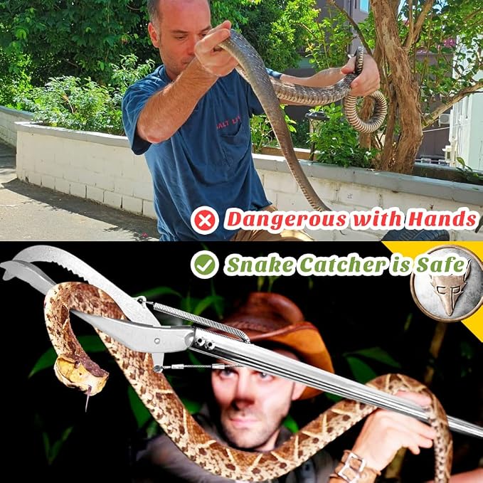 HOMEYA 52" Snake Tongs Grabber, Heavy Duty Snake Catcher Wide Jaw Handling Tool, Rattle Snake Catcher, Extra Long Snake Tongs, Snake Catcher with Lock&Non-Slip Grip Handle, Snake Tong Reptile Grabber