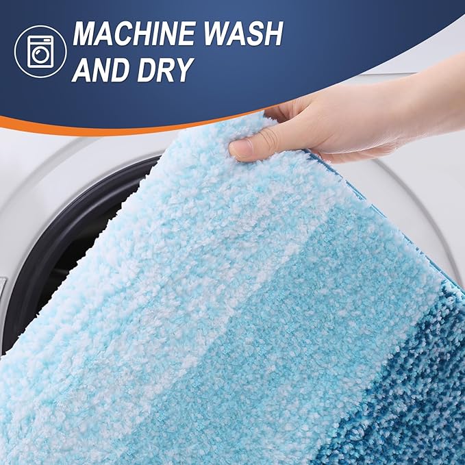 OLANLY Bathroom Runner Rugs Mat 44x24, Extra Soft Absorbent Microfiber Bath Rugs, Rubber Backing, Quick Dry, Washable Long Bath Mats for Bathroom, Tub and Shower, Home Decor Accessories, Peacock Blue