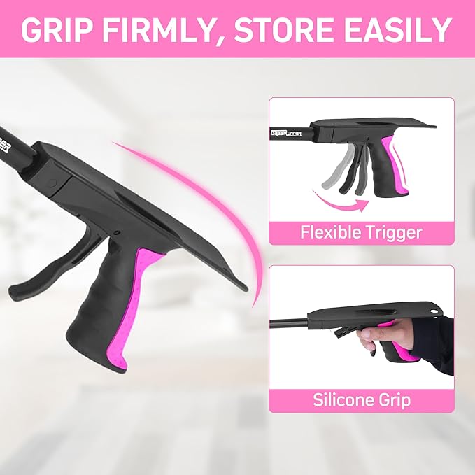 32 inch GrabRunner Folding Reacher Grabber Tool with Shoehorn,360° Rotating Head Grabber Tool with Strong Magnetic,Grabbers for Seniors (Pink)