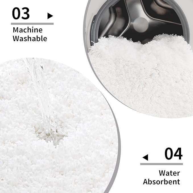 Disolla Toilet Mat 22x24 White - Non Slip Fluffy U-Shaped Contour Rug, Ultra-Soft Plush Toilet Floor Mat, Absorbent & Machine Washable