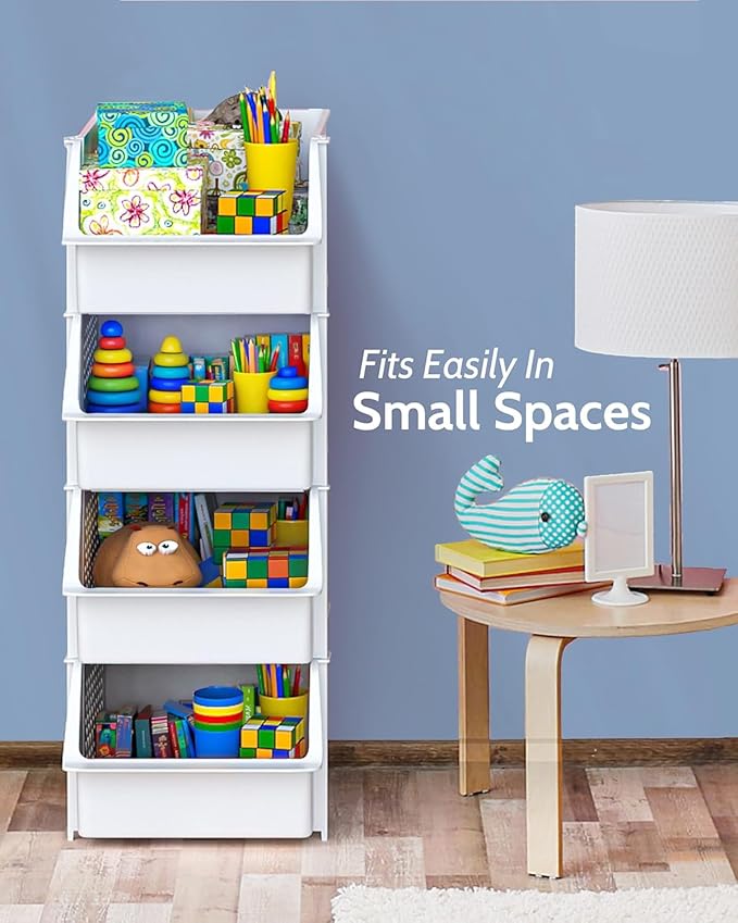 TidyFriend 4 Pack Stackable Storage Bins Open Front for Pantry Organizers and Storage, Pantry Storage for Food, Kitchen and Home Organization, Plastic Storage Bins, Dorm Room Essentials (White)