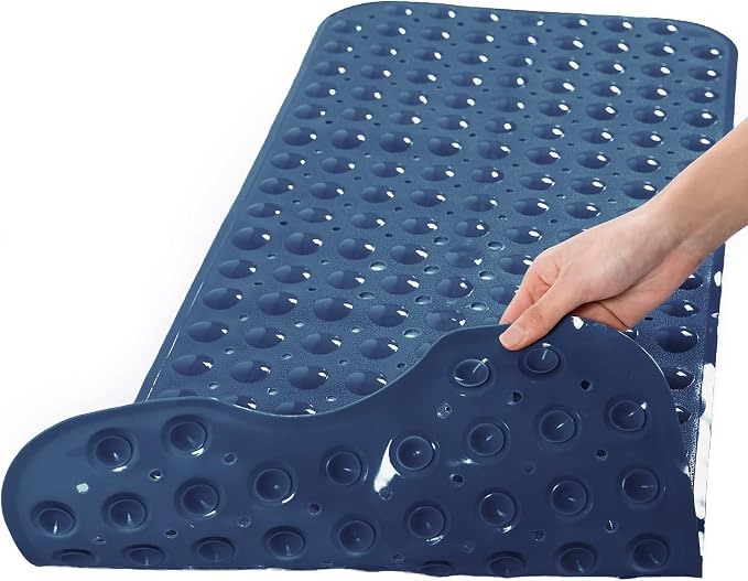Tree Bud Bathtub Mats for Shower Tub Non-Slip Bath Mat 39 x 16 Inch Extra Long Shower Mat, Bath Tub Mat for Bathroom with Machine Washable, BPA Free for Kids (Navy Blue)