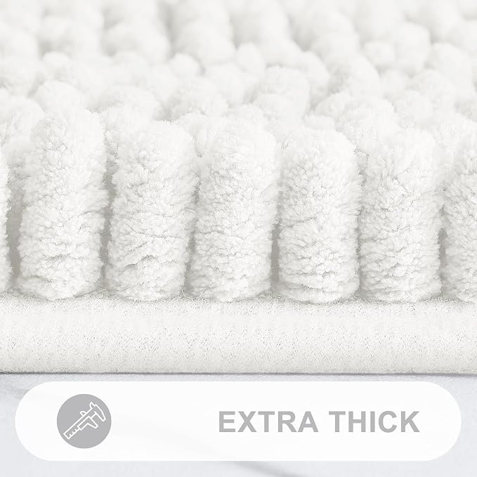 Grandaily Chenille Striped Bathroom Rugs 24x16, Extra Thick and Absorbent Bath Mats, Non-Slip Soft Plush Shaggy Shower Carpet, Machine Wash Dry, Bath Rug for Bathroom, (Small, Ivory)