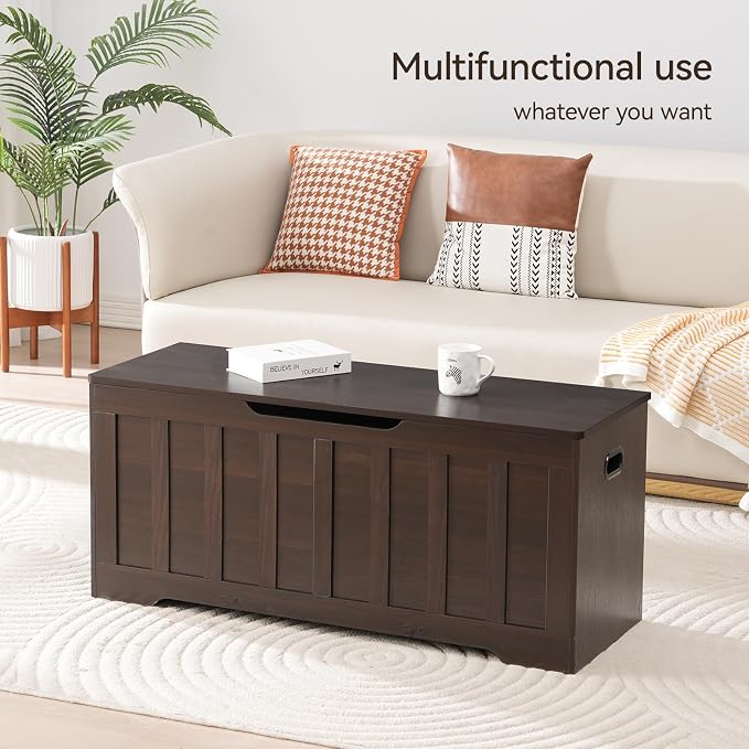 VANKILEY 43.3" Storage Chest Extra Large,Storage Trunk with 2 Safety Hinges,Wooden Storage Bench,Shoe Bench,43.3x15.7x19.1 Inch,Easy Assembly,Storage Bench for Bedroom,Living Room,entryway(Espresso).