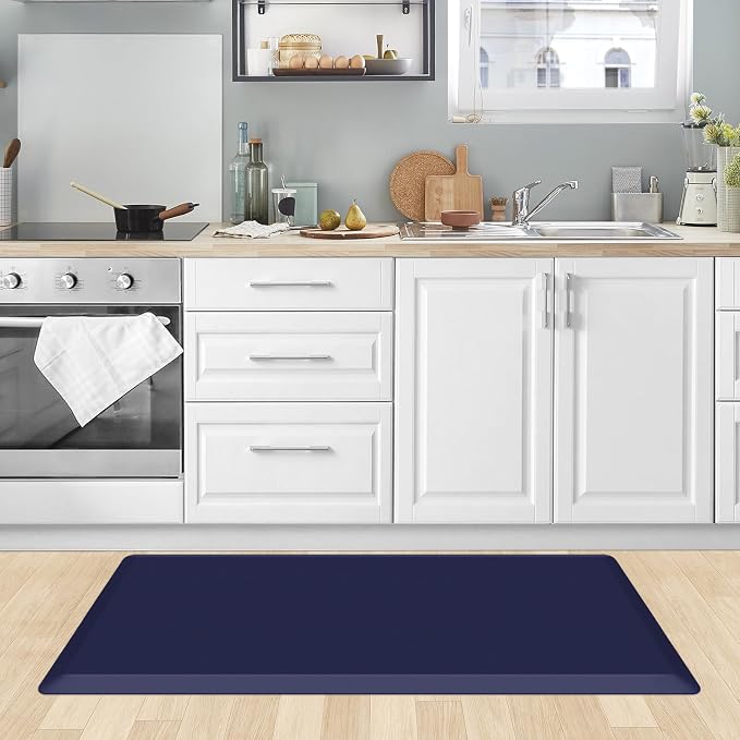 KitchenClouds Kitchen Mat Cushioned Anti Fatigue Rug 24"x70" Water Resistant, Non Slip, Standing and Comfort Desk/Floor Mats for House Sink Office (Blue)