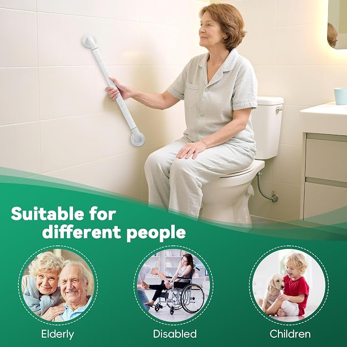 2 Pack Anti Bathroom Grab Rail,White Stainless Steel Shower Hand Rail,Safety Hand Rail Support for Elderly, Children and Disability （24 inch）