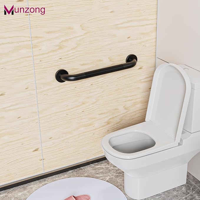 3 Pack Bathroom Grab Bar for Commercial, Munzong 18" 36" 42" Black Shower Grab Bar Bundle,1.25" Diameter Handicap Balance Bar,Anti Slip Safety Hand Rail for Elderly Injury Senior Assist Bath Handle