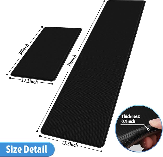 StepLively Kitchen Mat, 2 PCS Kitchen Rugs, Cushioned Kitchen Mats for Floor, Anti Fatigue Kitchen Rug Set, Non-Skid Standing Mat for Kitchen, Office, Sink, 17.3"×30"+17.3"×70", Black