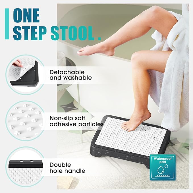 SPACELEAD Mobility Step Stool for Adults & Seniors, Indoor/Outdoor Portable Stair Assist, Anti-Slip Platform for Bathroom， Kitchen, Office, and Bedroom, 600lbs Capacity, Black White