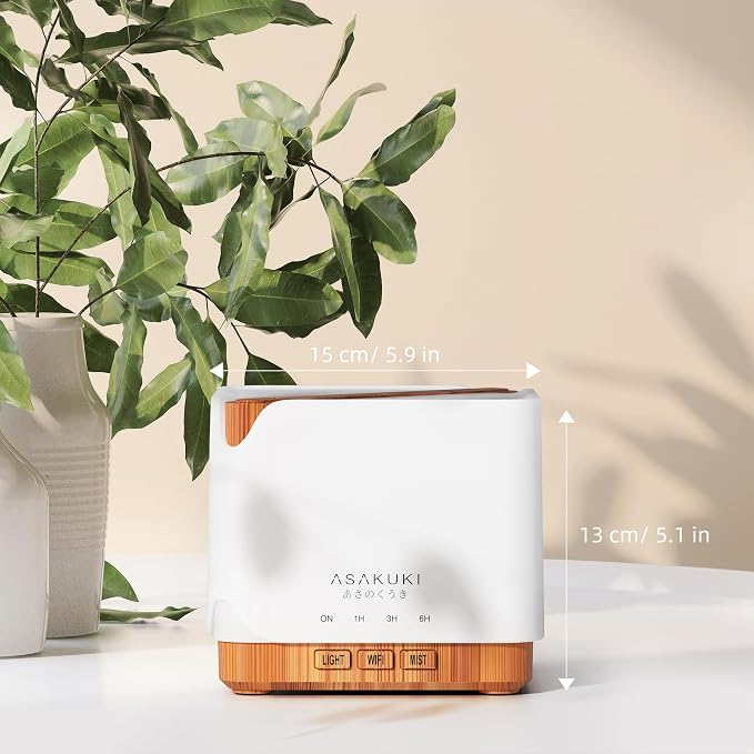 ASAKUKI Essential Oil Diffuser for Home, Smart WiFi 700 ml Humidifier, Easy Connect with Alexa and Google Home, Phone App & Voice Control, Customized Schedule Timers and LED Light - Yellow
