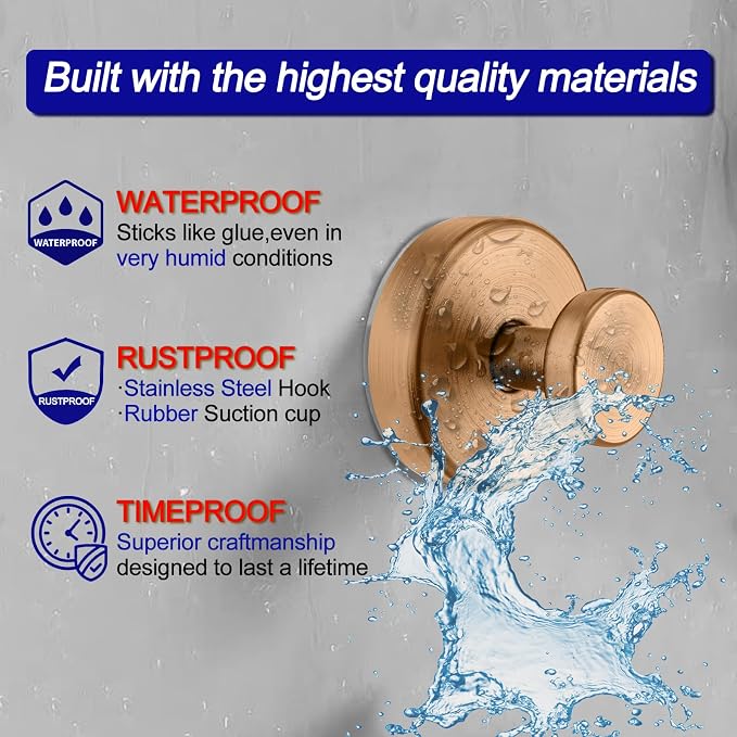Bntuk Suction Cup Hooks for Shower, Removable Towel Hooks for Bathroom Window Glass Door Wall, Bath Robe Looafh Wreath Hook for Hanging - 2 Pack, Champagne Bronze