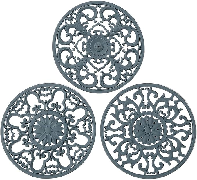 Extra Thick Silicone Trivet Mat for Hot Dishes, Hot Pots and Pans, Pot Holder, Hot Pad to Protect Your Table and Countertop, Kitchen Decor and Accessories,Warm Grey,Set of 3