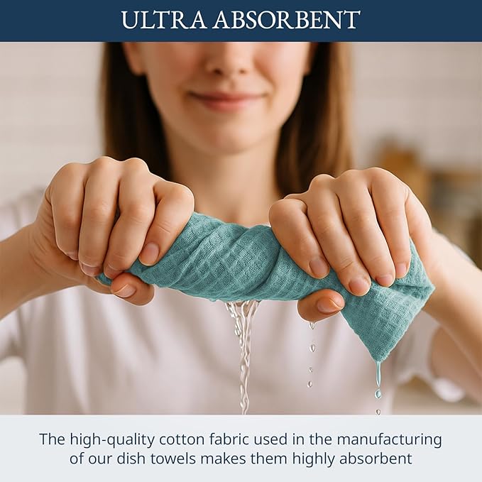 LANE LINEN Kitchen Towels & Dishcloths Set of 12-100% Cotton, Quick-Drying 18” x 28” Absorbent Dish & Tea Towels, Soft Hand Towels for Kitchen - Aqua