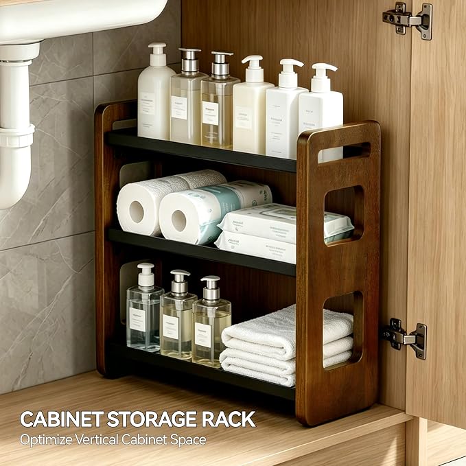 3-Tier Acacia Wood Bathroom Countertop Organizers and Storage, Vanity Bathroom Sink Organizer Shelf for Skin Care Makeup Cologne and Perfume, Small Countertop Storage Organizer for Dresser