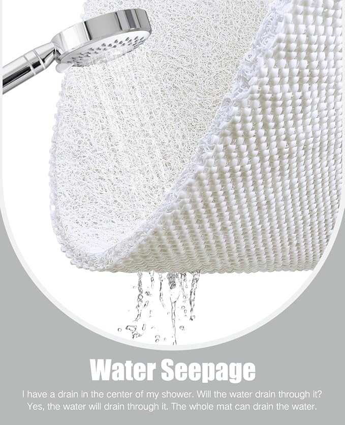 OTHWAY Shower Mat Non Slip Without Suction Cups, Quick Drying Bathtub Mat Non Slip for Shower Bathroom, PVC Loofah Shower Mat for Wet Areas (White)