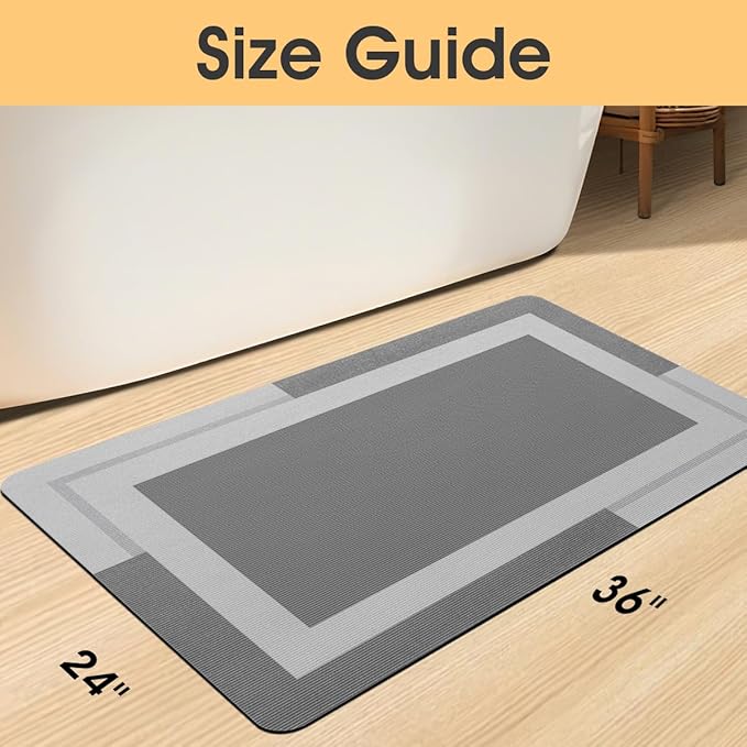 ACCUMTEK Non Slip Bath Mat, Thin Bathroom Rugs Fit Under Door, Quick Dry Bath Mats, Machine Washable Bath Rugs for Bathroom, Bathtub & Kitchen, Bathtub & Kitchen, Grey/Bordered/36 x24
