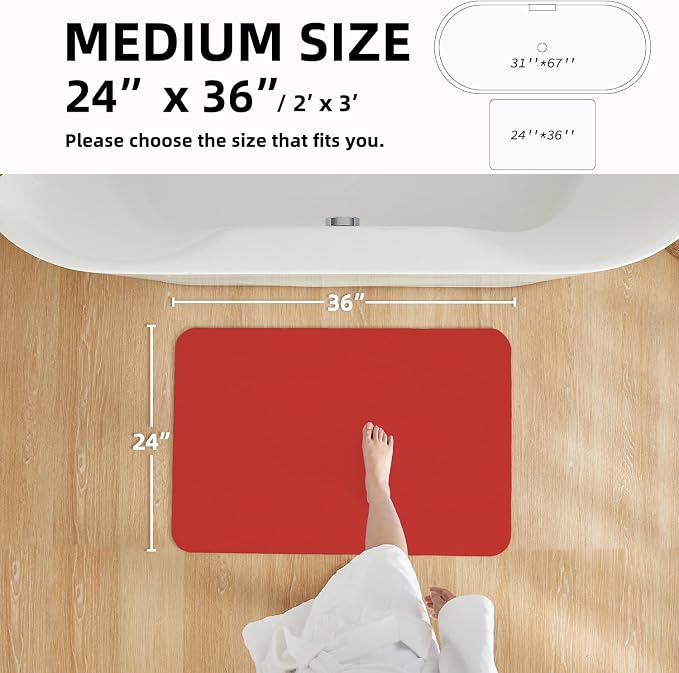 TYUU Christmas Bath Mat, Red Bathroom Rugs Non Slip Washable Thin Absorbent Bath Mat Fits Under Door Bathroom Floor Mat Perfect for Bath, Shower, or Sink 24"x36" Red