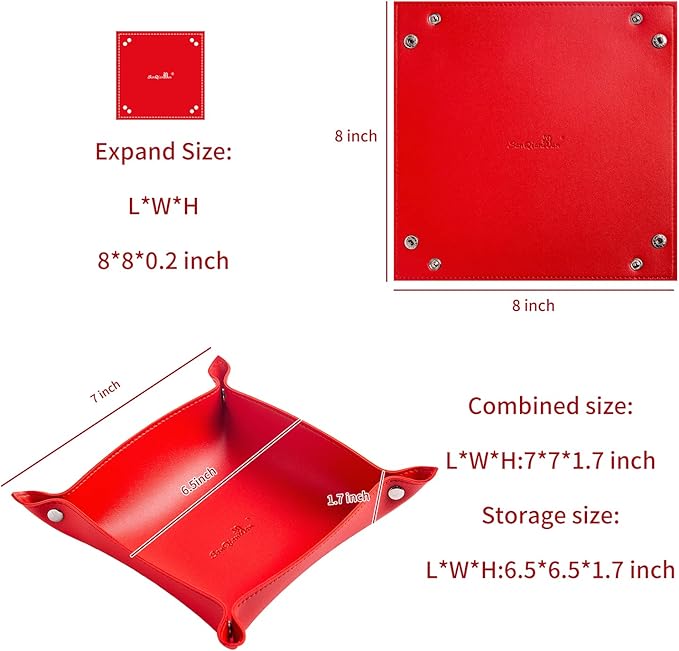 Leather Jewelry Valet Tray for Women and Man, Portable Entryway Table Tray Bedside Nightstand Desk Tray Small Catchall Travel Dish Plate for Key,Wallet,Watch,Coin (Red-B)