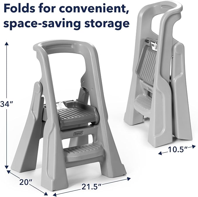 Simplay3 Toddler Tower, Montessori Folding Kids Step Stool for Kitchen, Bathroom, 34" x 21.5" x 20", Ages 18 Months to 4 Years, Gray
