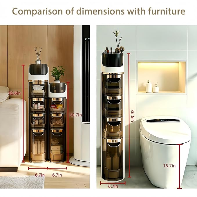 BGYMF 4-Tier Slim Bathroom Storage Cabinet,Slim Cabinet for Bathroom,Narrow Rolling Storage Cart with Wheels, White Plastic Organizer for Small Spaces, Kitchen, Laundry Room, Corner