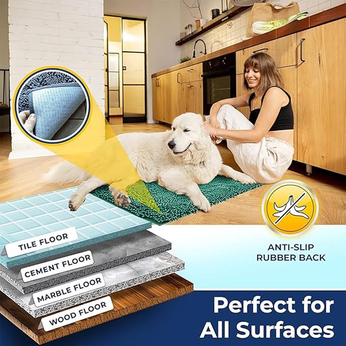 Muddy Mat® | Chenille Bathroom Rugs Quick Dry Microfiber Mats Non Slip Washable, Extra Thick, Soft and Highly Absorbent Bath Mats for Bathroom, Kitchen, and Shower Floor - Seafoam Green 24"x59"