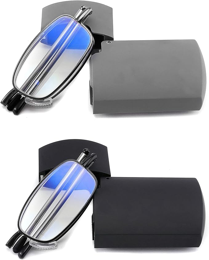 touk Foldable Reading Glasses Anti Blue Light, Soft Nose Pad Spring Hinge Compact Readers Portable Case for Men Women 2 Pack
