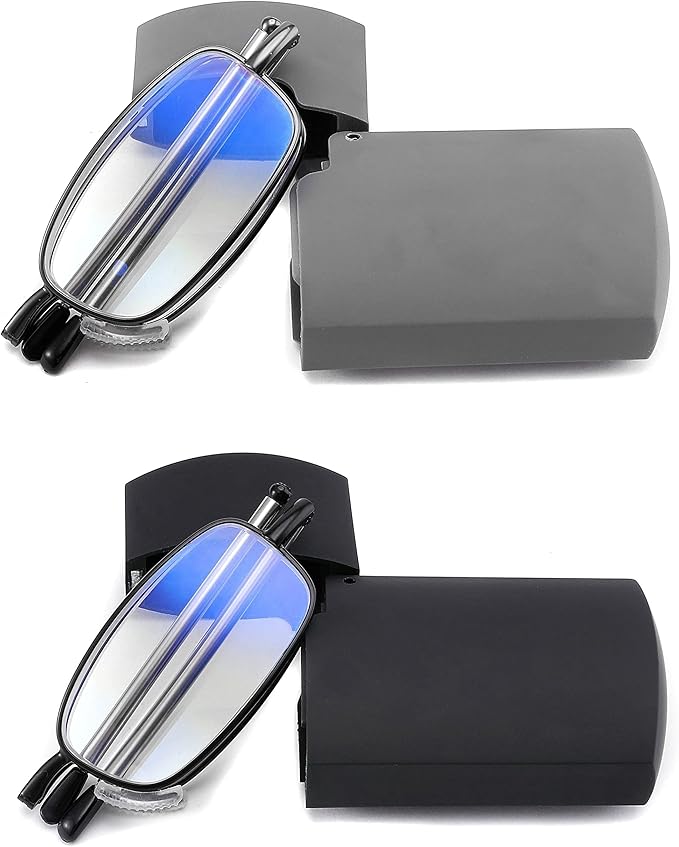 touk Foldable Reading Glasses Anti Blue Light, Soft Nose Pad Spring Hinge Compact Readers Portable Case for Men Women 2 Pack