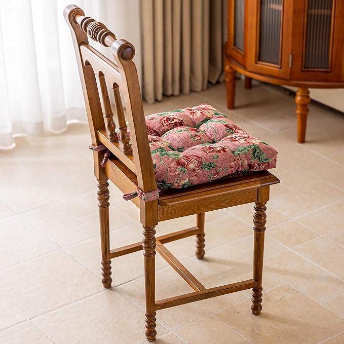 vctops Farmhouse Floral Print Chair Cushions with Ties U-Shaped Soft Comfortable Chair Pads Non Slip Seat Cushions for Indoor Dining Room and Kitchen Chairs (Flower C,16"x16")