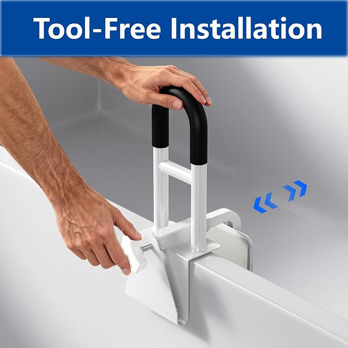 Bathtub Safety Rail, Bathtub Handle Grab Bar with Non-Slip Grip for Seniors, Elderly, Fits 3.1 to 6.7 Inch Tub Walls, Supports 300 lbs
