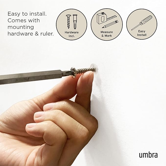 Umbra Flip Wall-Mounted Coat Rack with 5 Hooks – Modern, Space-Saving Storage for Hats, Jackets, Bags, Entryway, Mudroom, Closet, Bathroom, Bedroom – Light Walnut/Gold