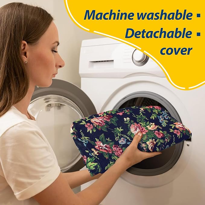 AAAAAcessories D-Shaped Chair Cushions, 2" Thick Dining Chair Pads with Ties and Removable, Machine-Washable Cover, 17" x 16", Set of 2, Night-Blooming Blossoms