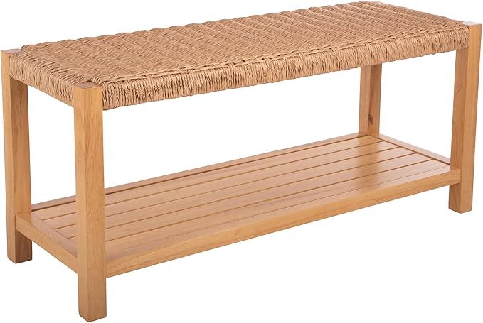 Alaterre Furniture Newport 40 Inch Solid Wood Entryway Bench - Modern Farmhouse Indoor Decorative Bench with Handcrafted Woven Rope Seat - Furniture for Entryway, Dining Room, or Kitchen (Light)