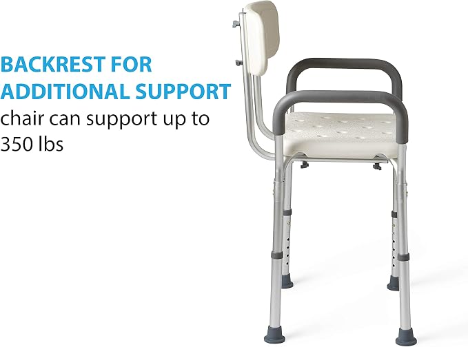 Medline Shower Chair for Elderly, Adults &Disabled, Aluminum-Heavy Duty Shower Seat with Padded Arms &Back for Inside Shower,Adjustable Height Bath Stool for Bathtub, 350 lb,Slip Resistant (Pack of 2)