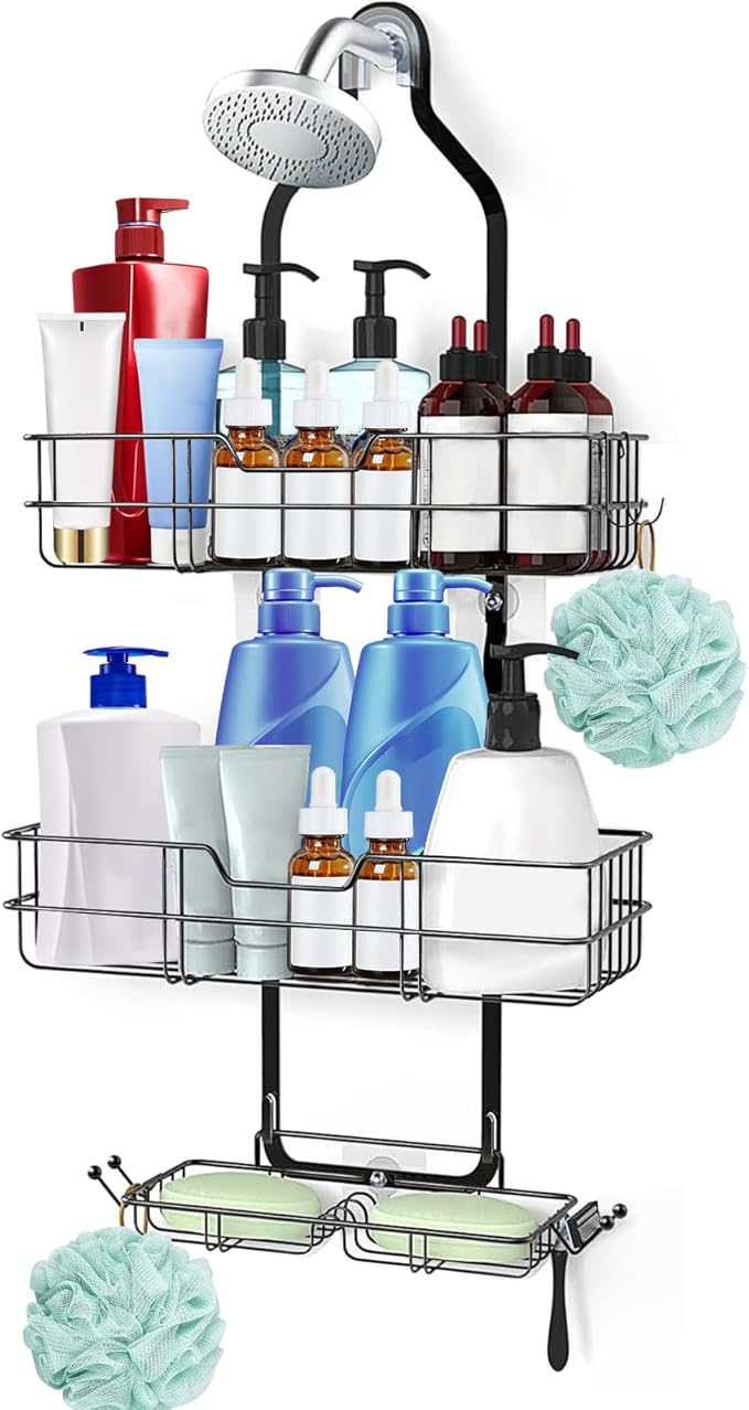 anyshwu Shower Caddy Hanging, White, Plastic, Unisex, 13 Inches Deep x 6 Inches Wide x 4 Inches High, Hanging Mount, Quick Dry, For Showers