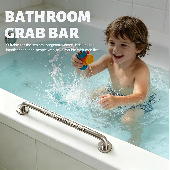 20 Inch Shower Grab Bar 1.25" Dia, 2 Pack Nickel Anti Slip Bathroom Grab Bar, 304 Stainless Steel Knurled Handicap Grab Bars, Safety Support Handrail,Bath Shower Handle for Elderly Injury Senior