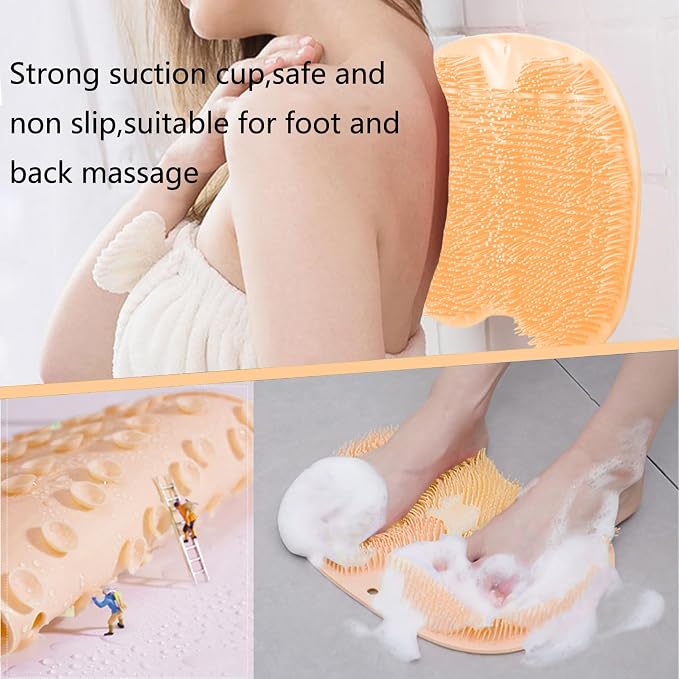 Shower Foot and Back Scrubber Mat,Wall Mounted Shower Foot Scrubber with Suction Cups,Exfoliating Silicone Massage Foot Cleaner for Shower(Yellow)