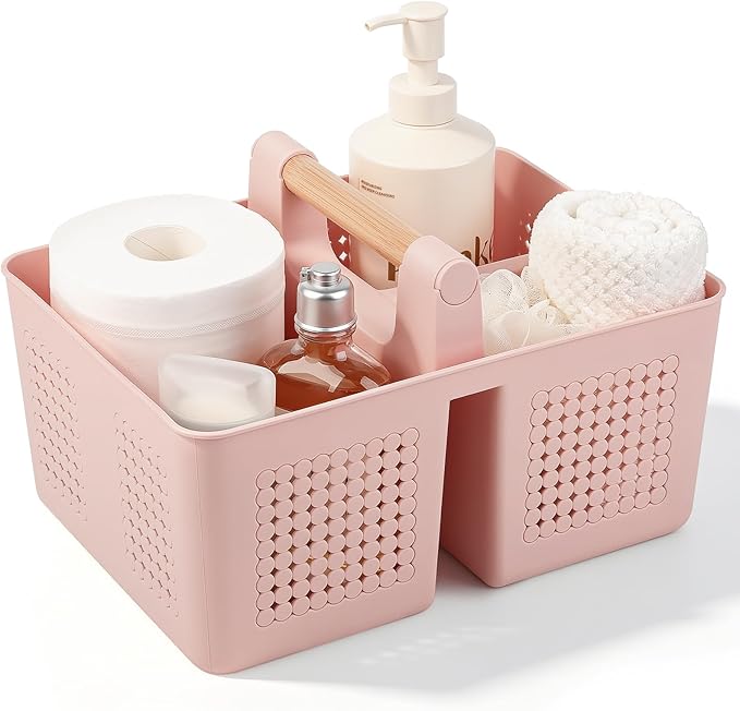 JiatuA Shower Caddy Basket Portable Caddy Organizer with Handle Cleaning Supplies Caddy Plastic Tool Storage for Bathroom Kitchen College Dorm Bedroom, Pink