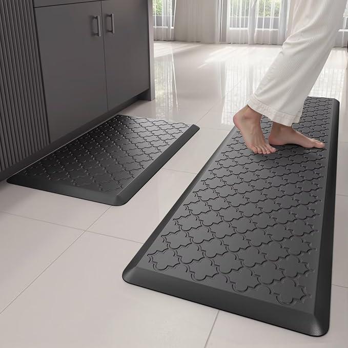 Kitchen Mats for Floor 2 Piece - Anti Fatigue Mats for Kitchen Floor - Non Slip Cushioned Rugs for Standing, Office, Sink, Laundry, Black