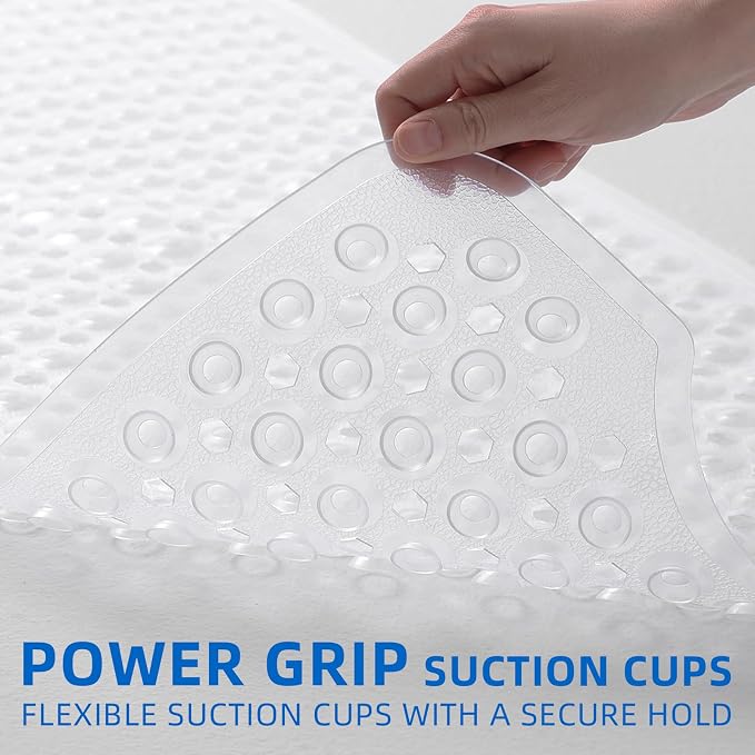 MOONFLY Shower and Bathtub Mat,40x16 Inches,Extra Long Non Slip Mats with Suction Cups and Drain Holes, Machine Washable and Anti Slip Bathmats, Bathroom Mats for Tub Nonslip (Clear)