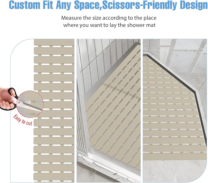 Shower Mat Non-Slip Bath Mat for Tub and Shower Stall,236 Suction Cups with Drain Holes, Quick Dry Machine Washable, Extra Grip for Stand Up Showers, Bathroom Essentials 24x24 Inch (Light Brown)
