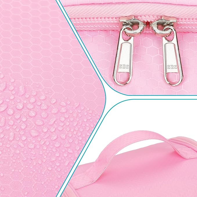 Mesh Shower Caddy Portable, Toiletry Bags for Travel, Hanging Shower Organizer Tote Bag for College Dorm Students Girls Boys, Dry and Wet Separation with Metal Hook - Pink
