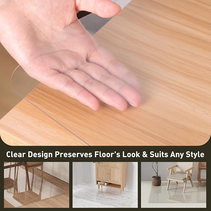 Area Floor Mat for Home, 3'×5' Transparent No Slip Waterproof Vinyl Area Rug, Spill Resistant Hard Floor Protector Cover for Kitchen, Easy Clean Splat Mat for Under High Chair