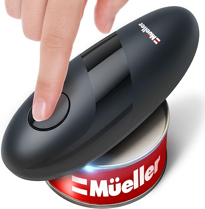 MUELLER HOME SmoothEdge Auto Electric Can Opener – Battery‑Operated One‑Touch w Magnet Lid Lifter, Smooth‑Edge Cut Technology – Portable Hands‑Free Automatic Can Opener for Seniors & Arthritis, Gray