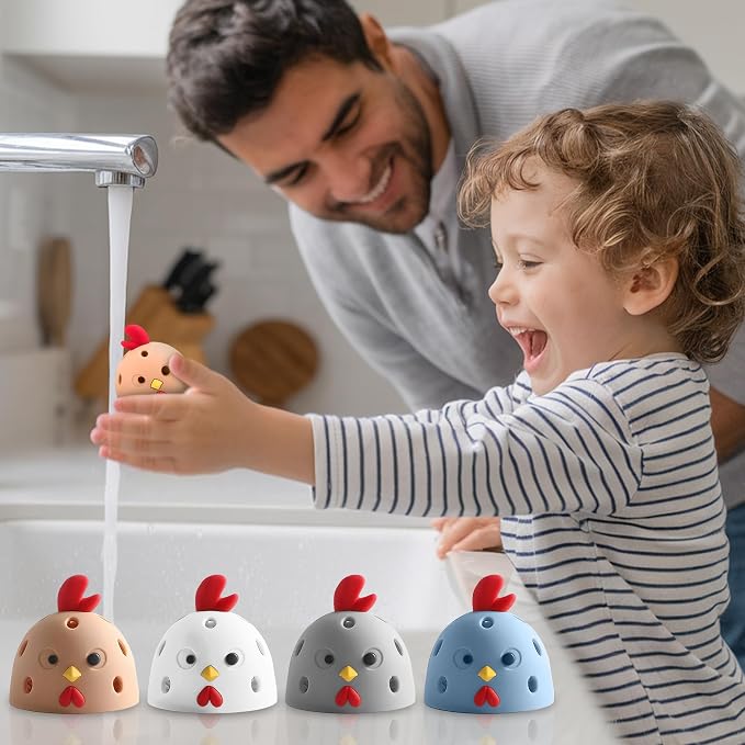 Egg Washer for Fresh Eggs, Egg Scrubber for Fresh Eggs, Reusable Silicone Chicken Shaped Scrubs, Chicken Egg Cleaner, Eggshell Cleaner for Poultry Farm, Housewife Kitchen Helper Tool (Brown Chick Cap)